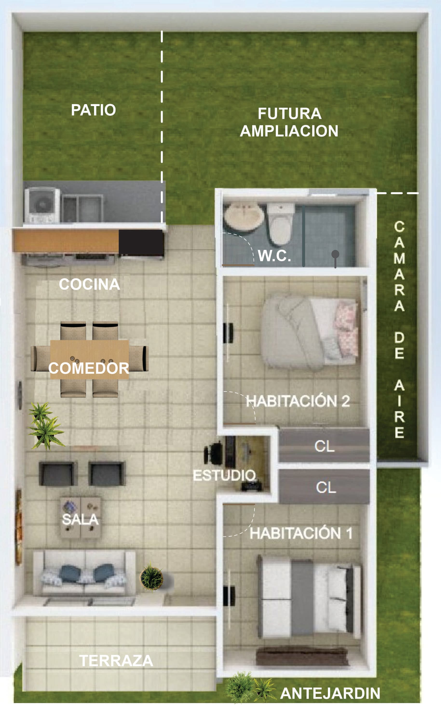 Planta Arquitectónica – Vivienda VIP (43,54 m²)